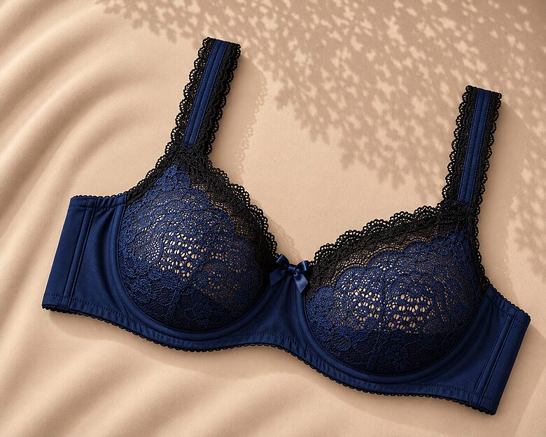 Bra with a half-padded cup, dark blue with black