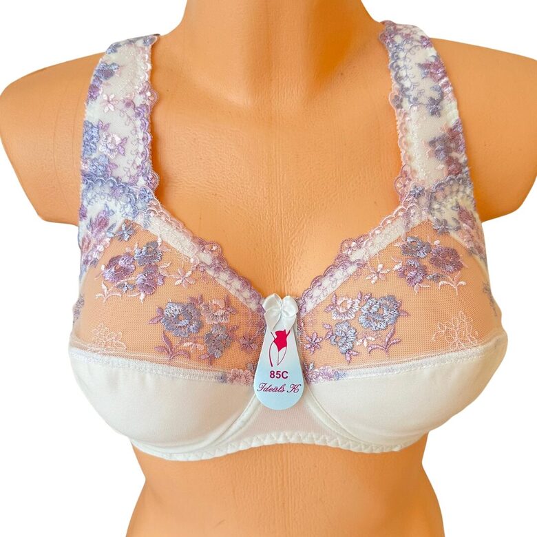 Bra for fuller busts in purple/white