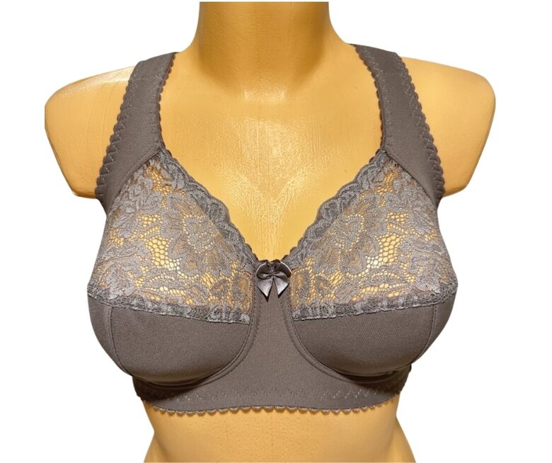 Non-wired bra with wide straps, grey