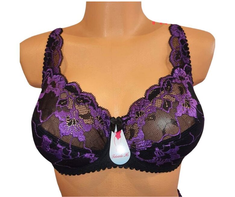 Bra with a half-padded cup, black with purple