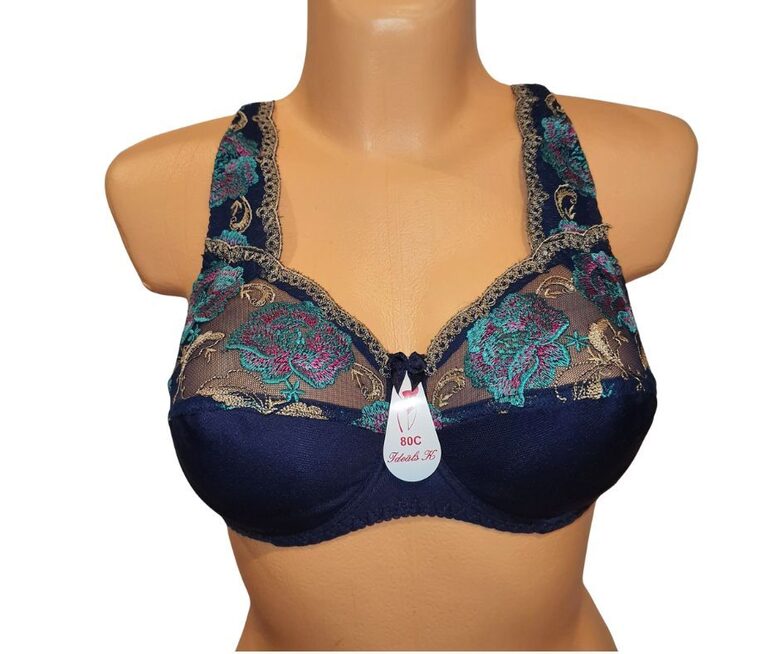 Bra for fuller busts in blue with turquoise