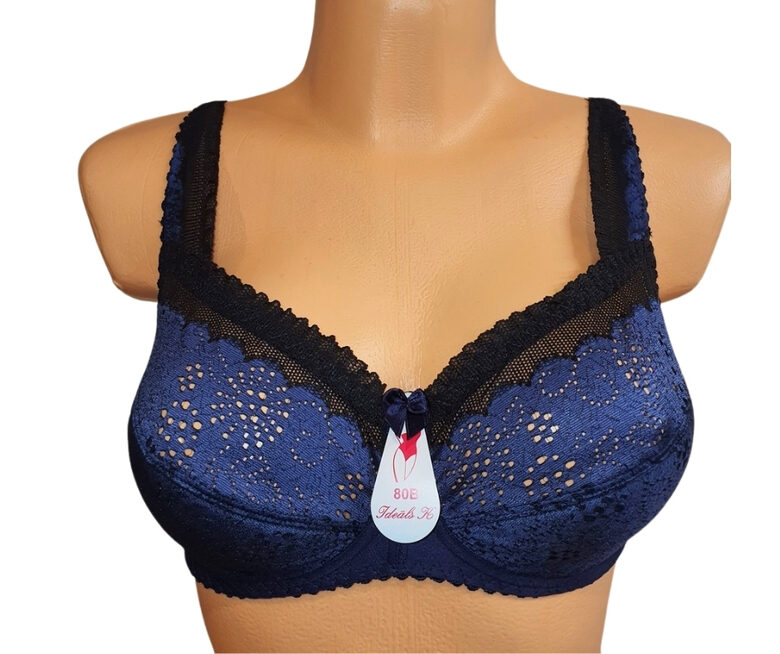 Bra with a half-padded cup, dark blue with black