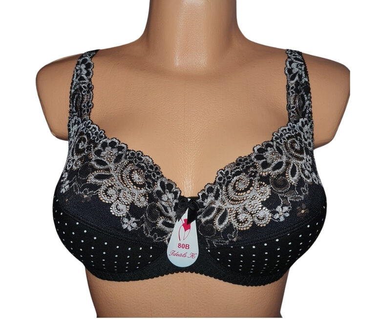 Bra with a half-padded cup, black with beige