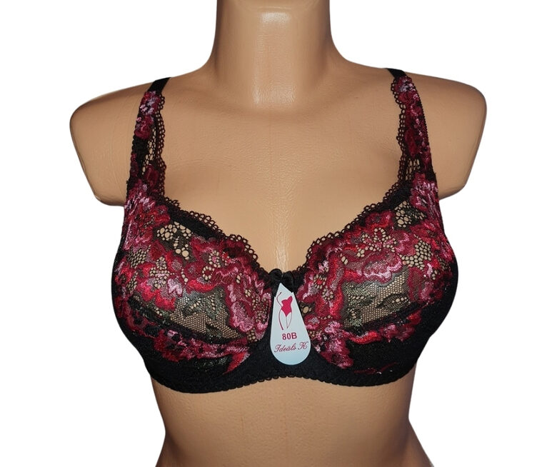 Krūšturis ar puspolsterētu bļodiņu, bordo ar melnu