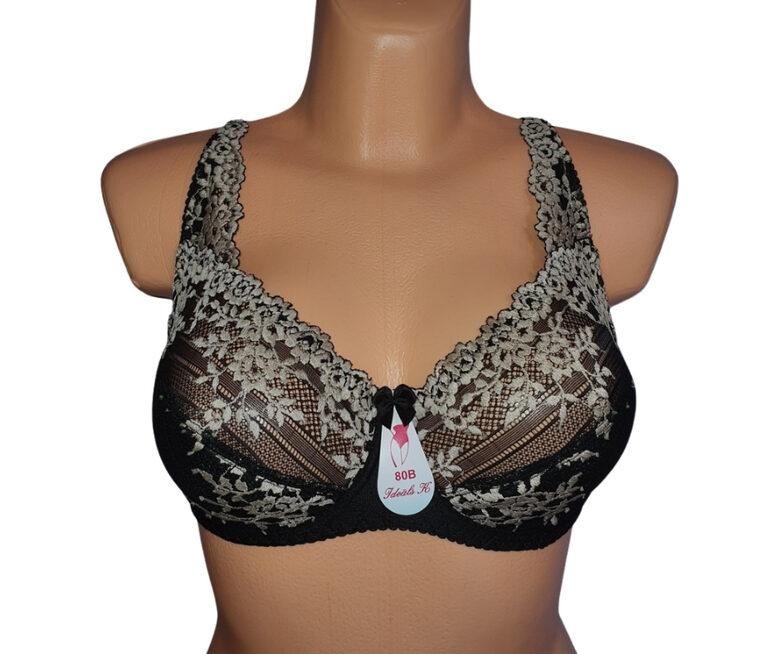 Bra with a half-padded cup, grey with black