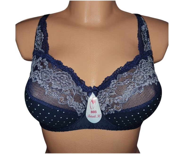 Bra with a half-padded cup, dark blue with white