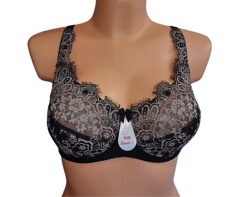 Bra with a half-padded cup, black with beige