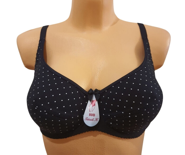 Bra with a half-padded cup, dark blue with white dots