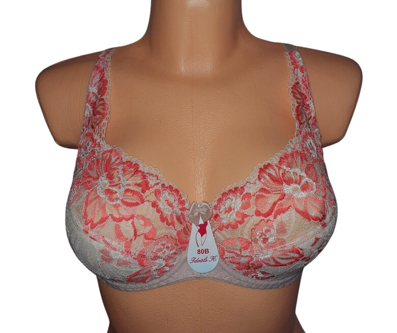 Бюстгальтер с полупоролоновой чашкой, бежевый с розовыми цветами