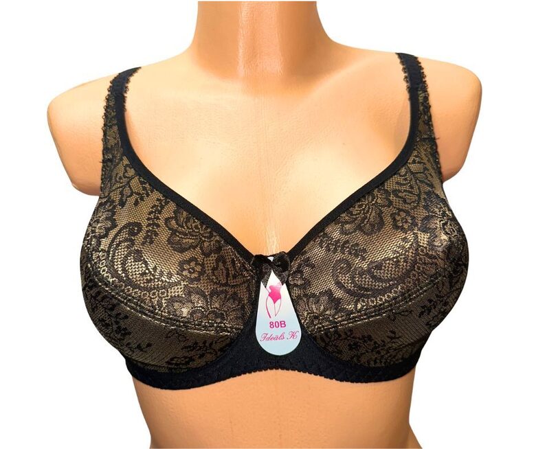 Bra with a half-padded cup, without lace, black with beige