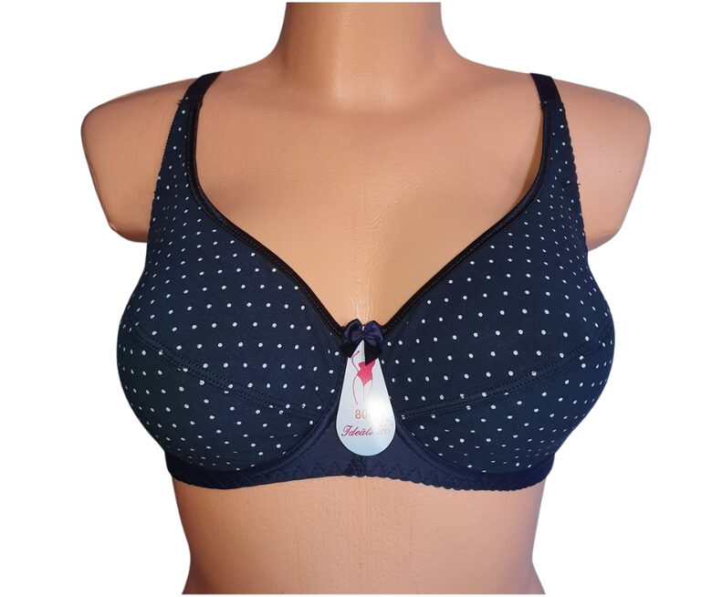 Bra with a half-padded cup, black with white