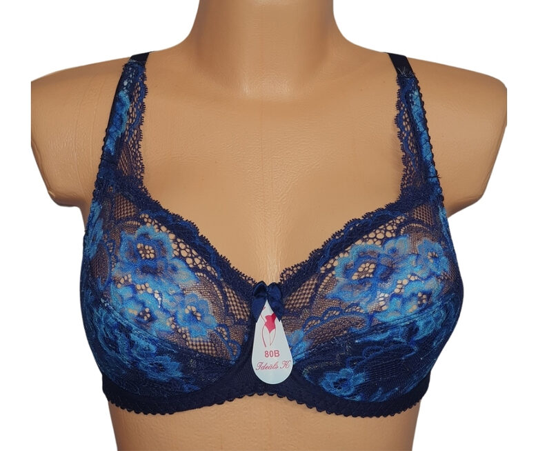 Bra with a half-padded cup, dark blue with light blue