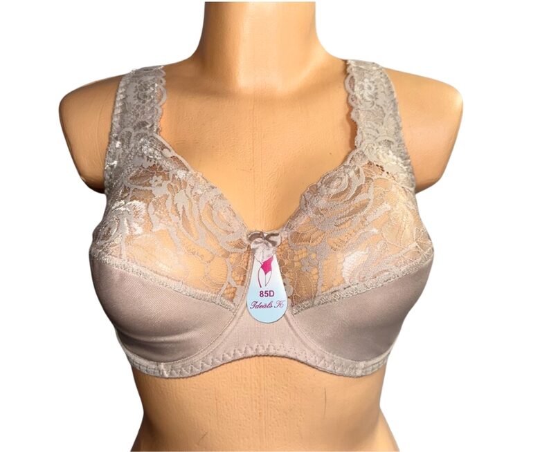 Bra for fuller busts, beige with cream lace