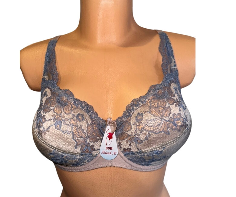 Bra with a half-padded cup, light grey with pink
