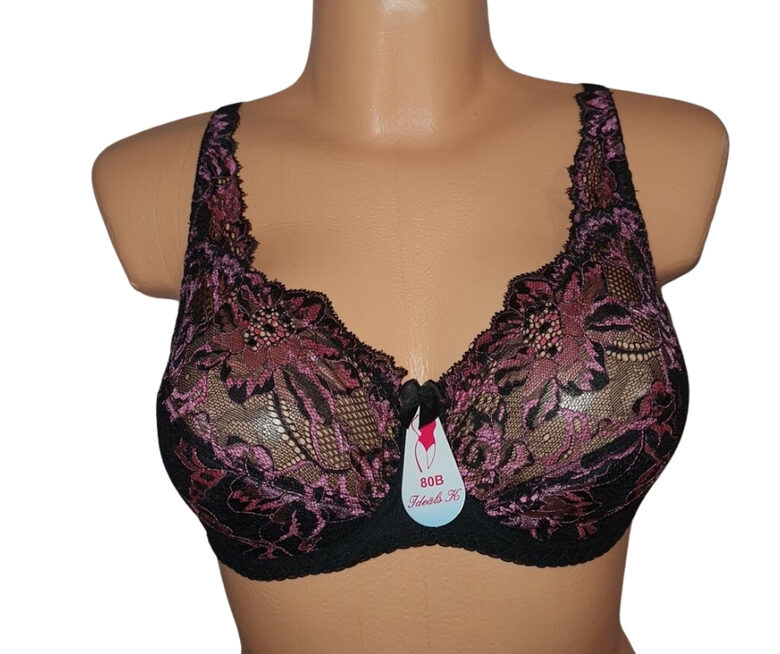 Bra with a half-padded cup, burgundy with black