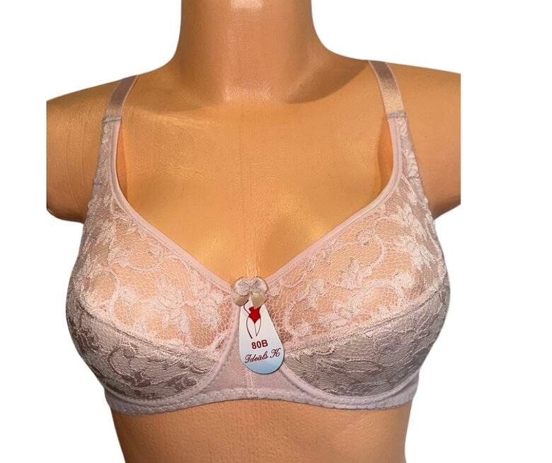 Bra with a half-padded cup, beige with white