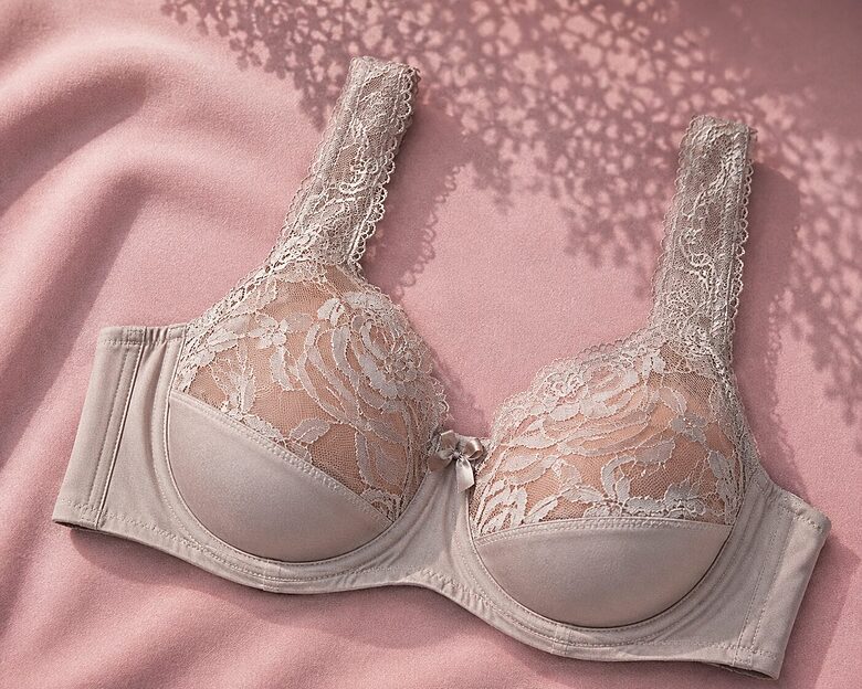Bra for fuller busts, beige with cream lace