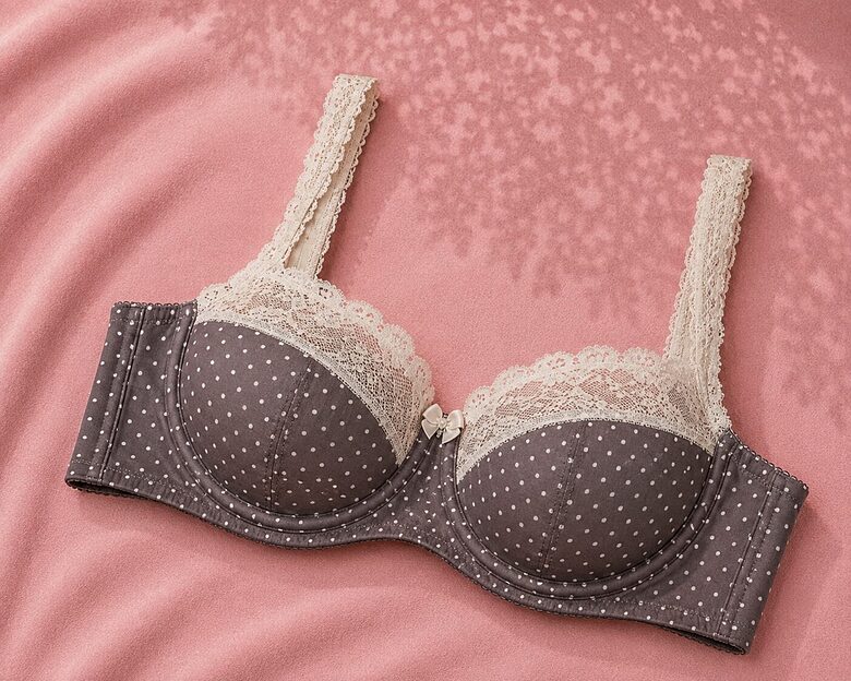 Lace Trim Bra in Brown Polka Dot