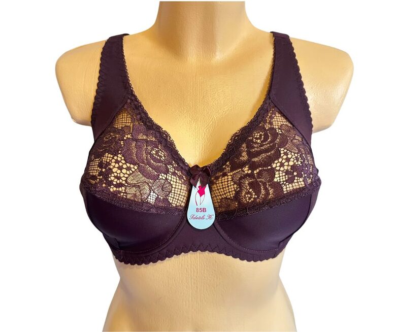 Bra with a T-shaped cut, burgundy