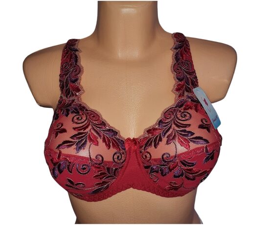 Krūšturis apjomīgām krūtīm, sarkans ar melnu mežģīni