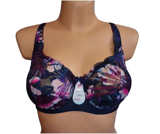 Krūšturis ar puspolsterētu bļodiņu, zils ar rozā puķēm