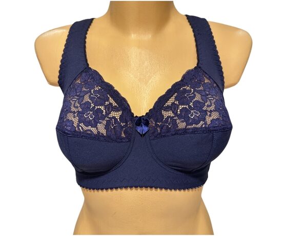 Krūšturis bez karkasa ar platām lencēm, tumši zils
