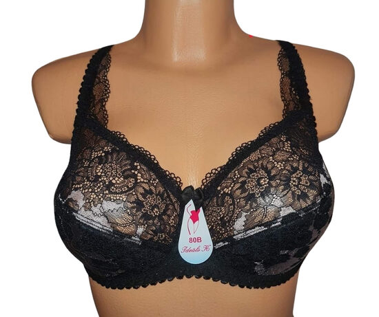 Krūšturis ar puspolsterētu bļodiņu, melns ar brūnu mežģīni