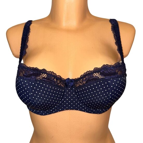 Krūšturis ar mežģīņu apdari zilā krāsā ar punktiņiem