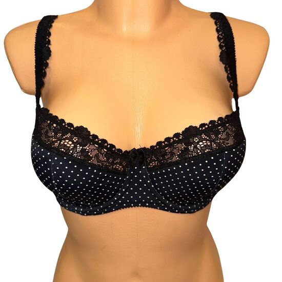 Krūšturis ar mežģīņu apdari melnā krāsā ar punktiņiem