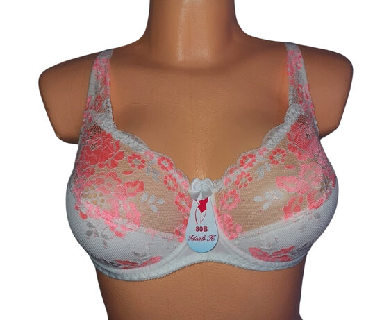 Krūšturis ar puspolsterētu bļodiņu, balts ar koraļļu rozā ziediem