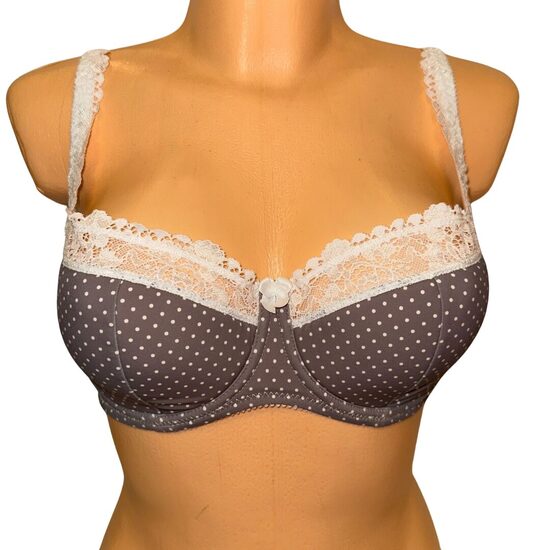 Krūšturis ar mežģīņu apdari brūnā krāsā ar punktiņiem