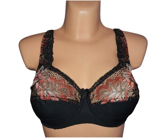 Krūšturis apjomīgām krūtīm, melns ar sarkaniem ziediem