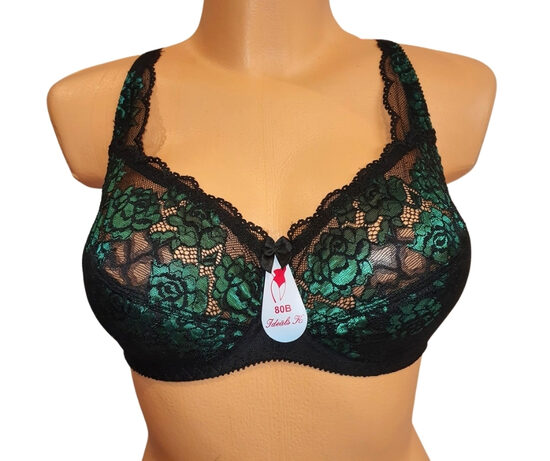 Krūšturis ar puspolsterētu bļodiņu, melns ar tumši zaļu