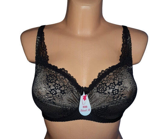 Krūšturis ar puspolsterētu bļodiņu, melns ar bēšas krāsas mežģīni