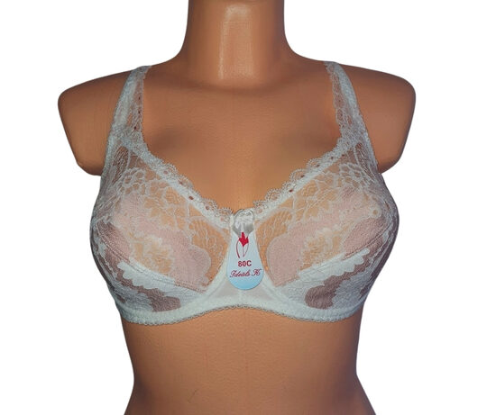 Krūšturis ar puspolsterētu bļodiņu, balts ar rozā ziediem