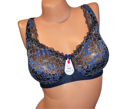 Krūšturis ar puspolsterētu bļodiņu, zils ar krāsainiem rakstiem