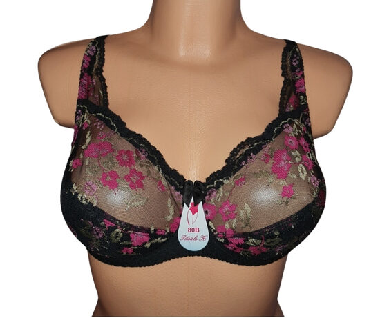 Krūšturis ar puspolsterētu bļodiņu, melns ar ziediem