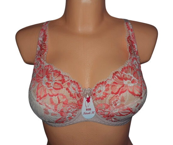 Krūšturis ar puspolsterētu bļodiņu, bēšīgs ar rozā ziediem