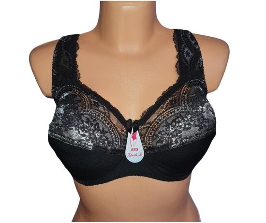 Krūšturis apjomīgām krūtīm, melns ar pelēkiem ziediem