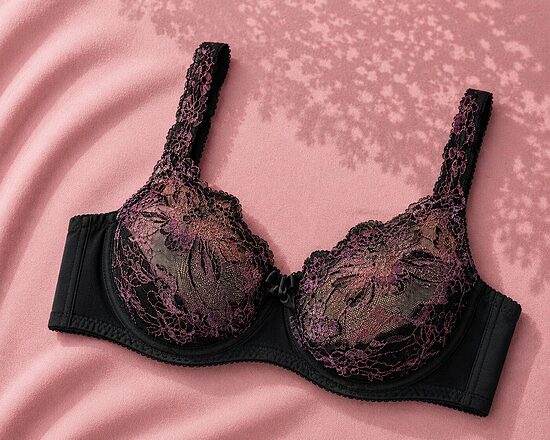 Bra with a half-padded cup, burgundy with black